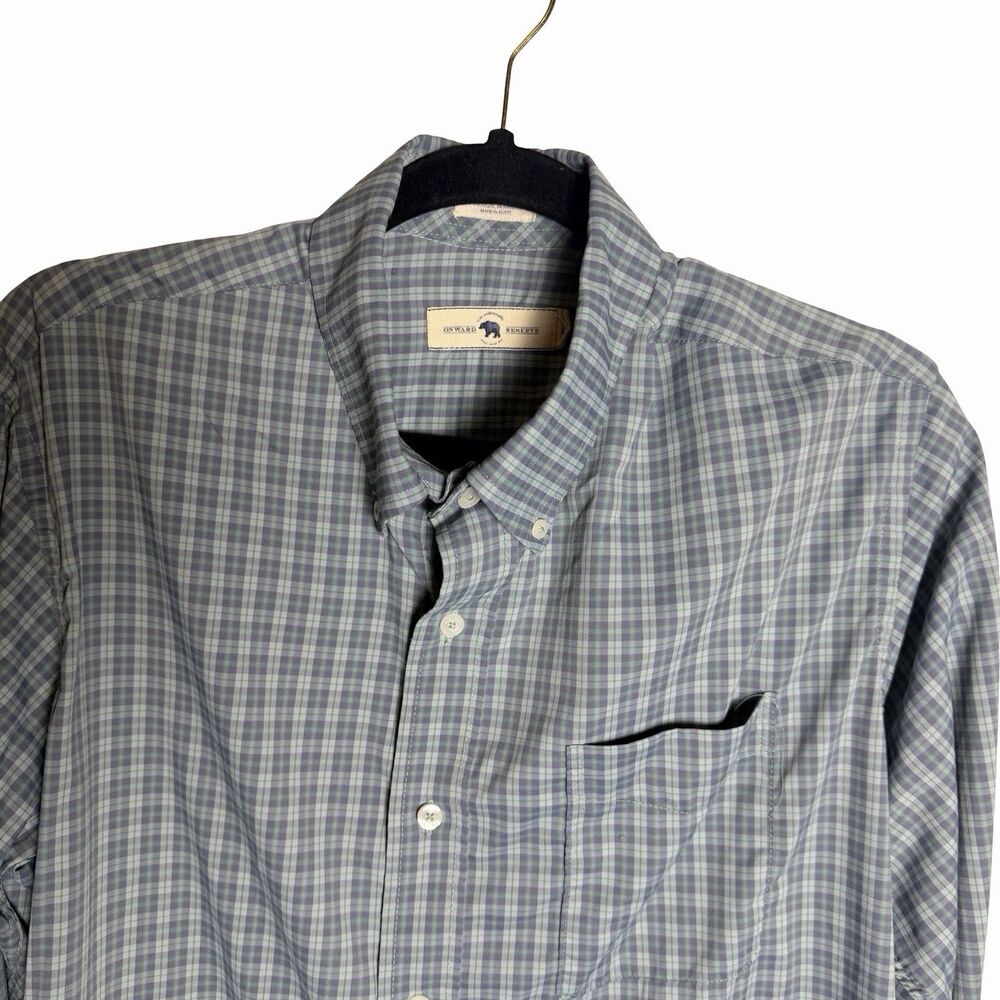 Onward Reserve Shirt Mens Large Blue Plaid Nylon Stretch Tailored Fit Button-Up - Picture 3 of 10
